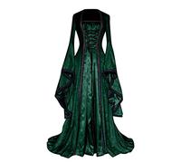 Générique Deguisement Halloween Femme Médiéval Déguisement Adulte Maxi Robe à Capuche Manches évasées Cosplay Vampire Sorcière Reine Costume Halloween Toussaint Carnaval Drame Fête (Green, XL)