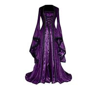 Générique Deguisement Halloween Femme Médiéval Déguisement Adulte Maxi Robe à Capuche Manches évasées Cosplay Vampire Sorcière Reine Costume Halloween Toussaint Carnaval Drame Fête (Purple, L)