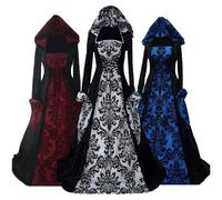 Générique Deguisement Halloween Femme Médiéval Déguisement Adulte Maxi Robe à Capuche Manches évasées Cosplay Vampire Sorcière Reine Costume Halloween Toussaint Carnaval Drame Fête (Red, XXXXXL)