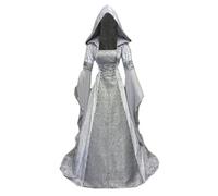 Générique Deguisement Halloween Femme Médiéval Déguisement Adulte Maxi Robe à Capuche Manches évasées Cosplay Vampire Sorcière Reine Costume Halloween Toussaint Carnaval Drame Fête S-5XL, Gris, M