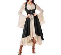 Générique Deguisement Halloween Femme Médiéval Robe Adulte Brodée, Cosplay Vampire Sorcière Costume Carnaval, Robe Longue à Capuche Halloween Toussaint , Noir, L