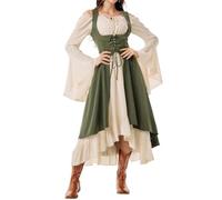 Générique Deguisement Halloween Femme Médiéval Robe Adulte Brodée, Cosplay Vampire Sorcière Costume Carnaval, Robe Longue à Capuche Halloween Toussaint , Vert, L