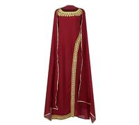 Générique Deguisement Halloween Femme Robe Gothique Renaissance Cosplay Robe Cape en Dentelle à Manches Longues et Col Rond Costume Médiéval Vintage, Vin, XXL