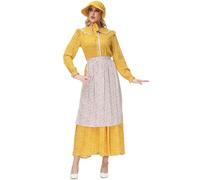 Générique Deguisement Halloween Femme Robe Jaune Fleurie Coloniale Prairie Champêtre Déguisement Halloween