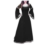 Générique Deguisement Halloween Femme Robe Médiéval Renaissance - Costume Sorcière Victorienne Manches Évasées en Dentelle Brodée Vampire Carnaval Toussaint Fête Drame Adultes , Noir, S