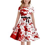 Générique Déguisement Halloween Fille,Medievale Cocktail Rockabilly Dresses DéContracté Robe Midi Costume Sorcière Enfant de Vampire Robes Fantaisie pour Cosplay Fête