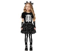 Générique Déguisement Halloween Fille Squelette Lumineux Tutu Manches Collants Barrette Cosplay Déguisement Halloween Bebe Fille