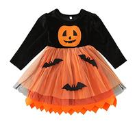 Générique Déguisement Halloween Filles, Robes Bouffante en Tulle de Princesse pour Enfants Robe Tutu à Manches Longues en Maille, Imprimé Citrouille Chauve-Souris Cartoon Tenue de Fête d'halloween