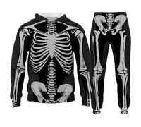 Générique DéGuisement Halloween Homme Squelette,Costume Halloween Adulte Survetement Ensemble Sweat à Capuche Et Pantalon Ample Et Confortable Chaud Et Confortable Tenue De Sport DéContractéE Unisexe