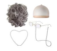 Générique Déguisement Halloween, Perruque Courte Frisée De Vieille Dame pour Les 100 Jours D'École, Accessoire De Spectacle pour Enfants Et Adultes, Ensemble Complet, Déguisement Halloween