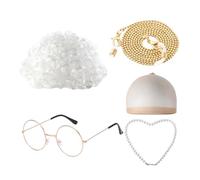 Générique Déguisement Halloween, Perruque Courte Frisée De Vieille Dame pour Les 100 Jours D'École, Accessoire De Spectacle pour Enfants Et Adultes, Ensemble Complet, Déguisement Halloween15