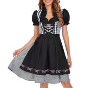 Générique Deguisement Halloween Robe De Fête De La Bière pour Femme Style Ethnique Dirndl Tenue De Banquet Événement Serveuse Costume Élégant pour Oktoberfest Et Carnaval avec Poches