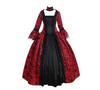 Générique Déguisement Halloween Robe Femme Médiévale Rétro Col Carré Manches Trompette Jupe Volant Spectacle Déguisement Halloween Fille