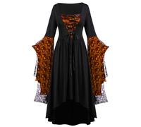Générique Déguisement Halloween Robe Femme Sexy Col Carré Denture Squelette Dentelle Lien Manches Chauve Souris Irrégulières Déguisement Halloween Fille