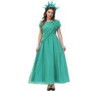 Générique Deguisement Halloween Robe Longue Chiffon Vert Fête Statue Liberté Déesse Monde Rôle Déguisement Halloween