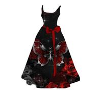 Générique Deguisement Halloween Sans Manches Robe De Cérémonie Pour Femme Ronde Vampire Costume D'halloween Gothique Fille Adulte Robes Imprimé Sang Bal Promo Sorcière Princesse Déguisement Cosplay