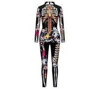 Générique Déguisement Halloween Squellette Combinaison Gothique Cosplay Slim Fit Complet Body Jumpsuit Imprimé Digital Femme Homme Party Festival