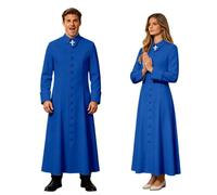 Générique Déguisement Homme Robe De Prêtre Avec Col Romain Pour Carnaval Et Gn Tenue De Curé Déguisement Clergé Homme Sobre(Blue, S)