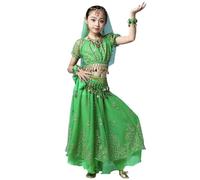 Générique Déguisement IndienBollywood Oriental RobeCostume pour Fille Enfant Ensemble Complet avec Haut Robe Parurede Tête Voile et Ceinture Robes Idéal pour Activités (X-1-Green, 5-7 Ans)