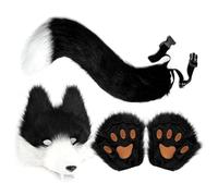 Générique Déguisement Loup - 50cm Queue | Fausse Fourrure Ensemble Accessoires Animal avec Masque et Mitaines Pattes, Tenue Réaliste pour Femme pour et Halloween, Accessoires Cosplay pour Soirées Thé