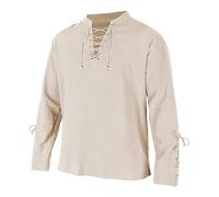 Générique Deguisement Medieval Chemise Blanche Costume Femme Homme Vetement Hippie Manche Courte Tenue Médiévale Medievale en Lin Chemisette Armure Viking a Fleur Blanc XL