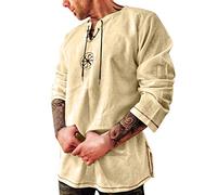 Générique Deguisement Medieval Chevalier Templier Homme Déguisement Chemise Ete Viking Costume Dengri Tunisien Lin Manche Courte Manches Courtes Tunique Medievale en Tenue Kaki XXL