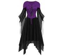 Générique Deguisement Medieval Femme, Robe Costume Avec Ceinture Taille Haute Halloween Femme Zombie Clown Vintage Rouge Tenue Medievale Vetement Moyen Age Victorian Era (Violet,XXL)