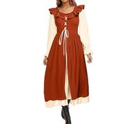 Générique Deguisement Medieval Femme, Robe Reine Femme Médiévale Renaissance Costume Halloween Sexy Squelette Noire Tenue Gothique Vetement Vintage Moyen Age Victorian Era (Rouge,S)
