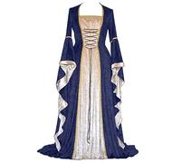 Générique Deguisement Medieval, Robe Vintage Renaissance Pour Halloween Costume Gothique Déguisement Femme Noire Jupe Médiévale Vetement Steampunk Moyen Age Victorian Era (Bleu,XXL)