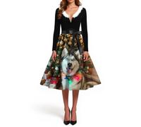 Générique Deguisement Mere Noel Femme Dentelle Longue Trapeze Tenue Noël Elegant Élégante d'hiver Vintage Glamour Déguisement de Lutin Chic Bal Robe Noel Femme Chic Robe de Soirée Orientale XXL