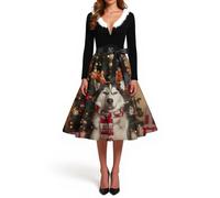 Générique Déguisement Mere Noel Femme Mère Mariée Christmas Deguisement Mere Renne Robe Noel Sequins Elegant Sapin Soiree Femme Gala Mariage Tenue Longues Manches Robe Noir Et Doree S