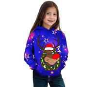 Générique Déguisement Noel Pull Enfant Fille Manches Longues Sweat À Capuche Décontracté Imprimé Petit Renne Noël Doux Polaire pour Fêtes Cozy Sweat Shirt Vêtement Fille 12 Ans