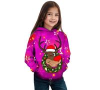 Générique Déguisement Noel Pull Enfant Fille Manches Longues Sweat À Capuche Décontracté Imprimé Petit Renne Noël Doux Polaire pour Fêtes Cozy Sweat Shirt Vêtement Fille 12 Ans