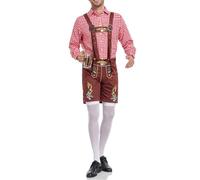 Générique Deguisement Oktoberfest Homme, Costume Oktoberfest Sexy avec Culotte Bavaroise, Chemise Et Chapeau Lederhosen Traditionnelle Pantalon Avec Bretelles Bavarois Homme Taille M, L, XL, XXL |