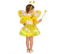 Générique Deguisement Papillon pour Fille Lumineuse Fée Costume avec Tutu Ailes Papillon Bandeau Baguette Magique Classique Papillon Cosplay Déguisement pour Carnaval Festival Fête
