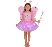 Générique Deguisement Papillon pour Fille Lumineuse Fée Costume avec Tutu Ailes Papillon Bandeau Baguette Magique Classique Papillon Cosplay Déguisement pour Carnaval Festival Fête