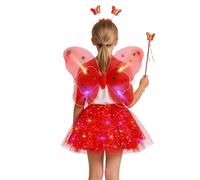 Générique Deguisement Papillon pour Fille Lumineuse Fée Costume avec Tutu Ailes Papillon Bandeau Baguette Magique Classique Papillon Cosplay Déguisement pour Carnaval Festival Fête