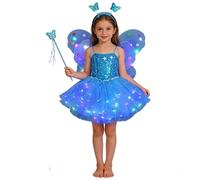 Générique Deguisement Papillon pour Fille Lumineuse Fée Costume avec Tutu Ailes Papillon Bandeau Baguette Magique Classique Papillon Cosplay Déguisement pour Carnaval Festival Fête