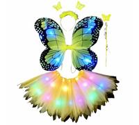Générique Deguisement Papillon pour Fille Papillon Costume de Fée avec Tutu Ailes Papillons Bandeau Baguette Magique Lumineuse Papillons Déguisement pour Carnaval Festival Fête Cosplay
