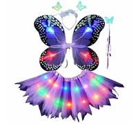 Générique Deguisement Papillon pour Fille Papillon Costume de Fée avec Tutu Ailes Papillons Bandeau Baguette Magique Lumineuse Papillons Déguisement pour Carnaval Festival Fête Cosplay