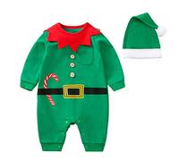 Générique Deguisement Pere Noel Bebe,Ensemble Bebe Garcon 0-3 Mois Hiver Barboteuse Costume Bapteme Garçon Déguisement Enfant Body Bébé Fille Noël + Casquette Chapeau (a#B,3-6 mois)