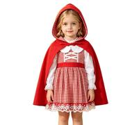 Générique Déguisement Petit Chaperon Rouge pour Fille, Costume d'Halloween Carnaval, 2 Pièces Robe à Carreaux + Cape Rouge à Capuche, Tenue de Fête pour 6 Mois-4 Ans
