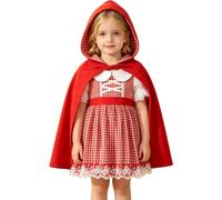 Générique Déguisement Petit Chaperon Rouge pour Fille, Costume d'Halloween Carnaval, 2 Pièces Robe à Carreaux + Cape Rouge à Capuche, Tenue de Fête pour 6 Mois-4 Ans