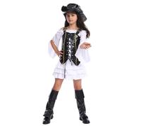 Générique Deguisement Pirate Fille Costume Halloween Fille Robe Blanche Pirate Déguisement Pirates Luxe pour Filles Ensembles de Jeux de Rôle