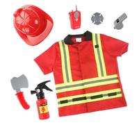 Générique Déguisement Pompier Enfant Ensemble Complet Avec Haut Casquette Talkie Walkie et Hache Tenue de Pompier Incluant Sifflet Extincteur et Badge pour Jeu de Rôle