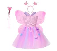 Générique Deguisement Princesse Fille,Robe Enfant de Princesse, Costume Princesse avec Accessoires de Baguette Magique Princesse 1 jupe+ 1 couvre-chef + 1 canne de marche + 1 ailes