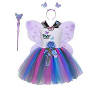 Générique Deguisement Princesse Fille,Robe Enfant de Princesse, Costume Princesse avec Accessoires de Baguette Magique Princesse 1 jupe+ 1 couvre-chef + 1 canne de marche + 1 ailes