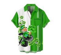 Générique Déguisement Saint Patrick Homme St Patrick Matching Shirt Chemises Impression Shamrock des Lettres Chemise Été T-Shirt Homme À Manches Courtes Saint-Patrick Fête Déguisement (P-2-Black, XXL)