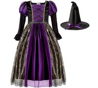 Générique Déguisement Sorcière pour Fille 4-5 Ans, Robe Noire Halloween avec Chapeau Sorcieres, Costume de Vampire Reine, Déguisement Enfant pour Halloween, Carnaval, Anniversaire et Noël
