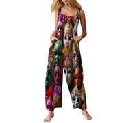 Générique Déguisement Squelette Femme Adulte pour Carnaval Costume Ample Imprimé Os Grande Taille Tenue de Festival Confortable Vêtement Festif à Bretelles Boutonnées(Multicolour, XXXXL)